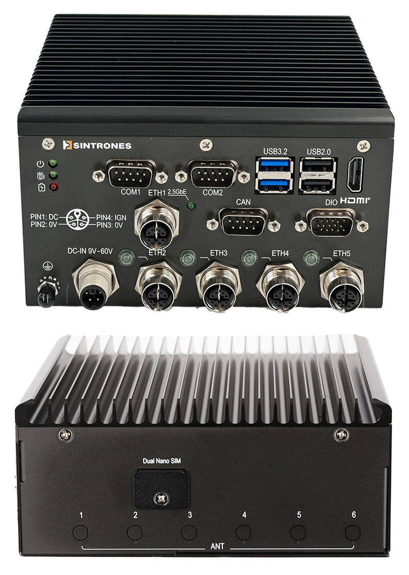 Sintrones VBOX-3132P-M12X-A8 (Intel Atom x7835RE, Fanless Rugged Edge Computer, <b>M12, 4x PoE</B>)